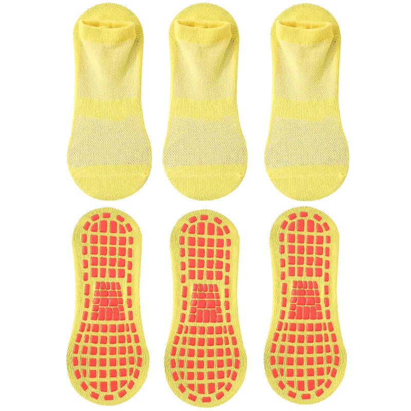 3 Pairs Men's Non-slip Silicone Floor Socks Casual Cotton Mesh Breathable Cozy Yoga Trampoline Foot Massage Ballet Dance Unisex