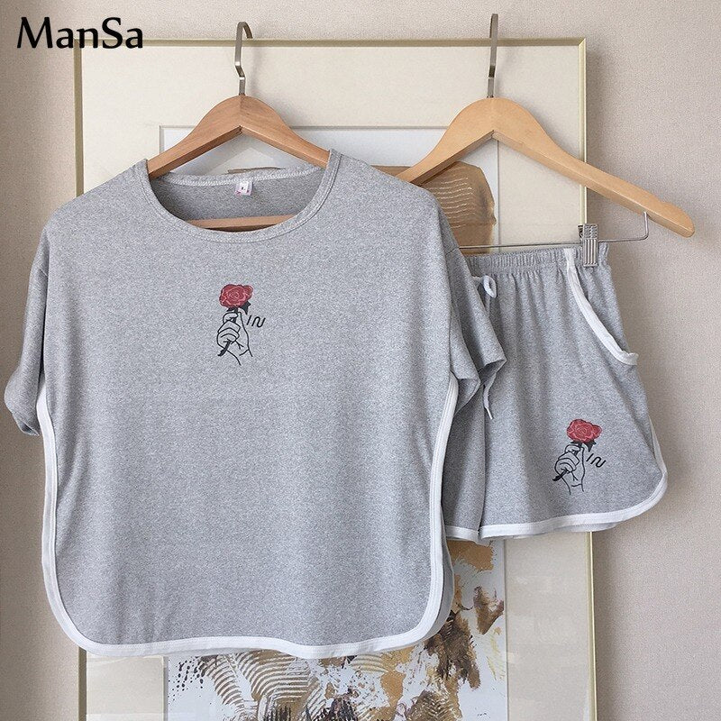 Hot sale Summer Shorts Pajama Sets for Women Short Sleeve Sleepwear Cute Girls Cartoon Pyjama Homewear Pijama Mujer Home Clothes