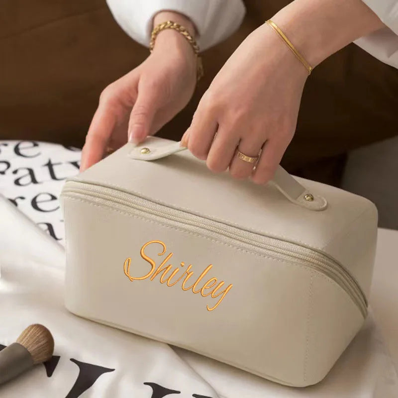 Personalized embroidery cosmetic bag organ pillow bag multi-layer travel tote cosmetic case cosmetic storage bag