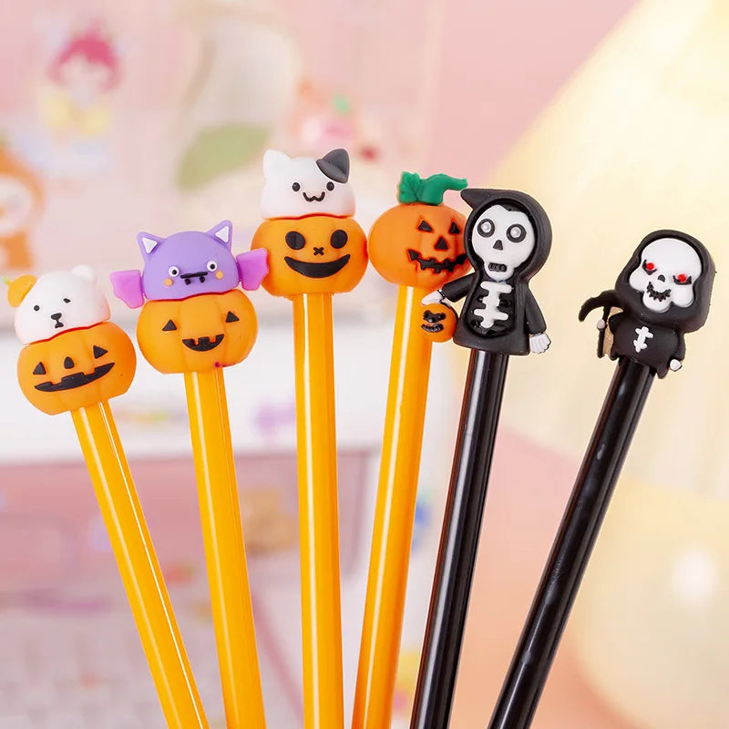 6 Pieces Stationery Cute Cartoon Halloween Pumpkin Cushaw Gel Pen Creative