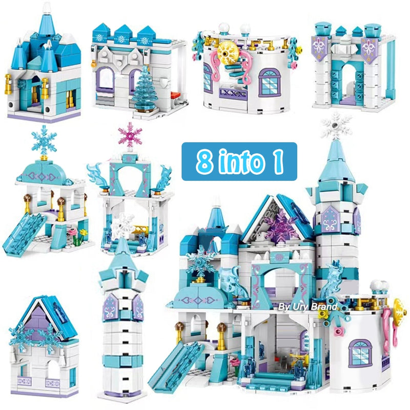 Friends Princess Castle House Sets for Girls Movies Royal Ice Playground Horse Carriage DIY Building Blocks Toys Kids Gifts 2022