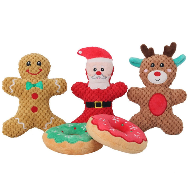 Pet Dog Plush Noise Chewing Toy Santa Elk Gingerbread Man Donut Cat Dog Christmas Cartoon Cute Animal Puzzle Safety Playing Doll