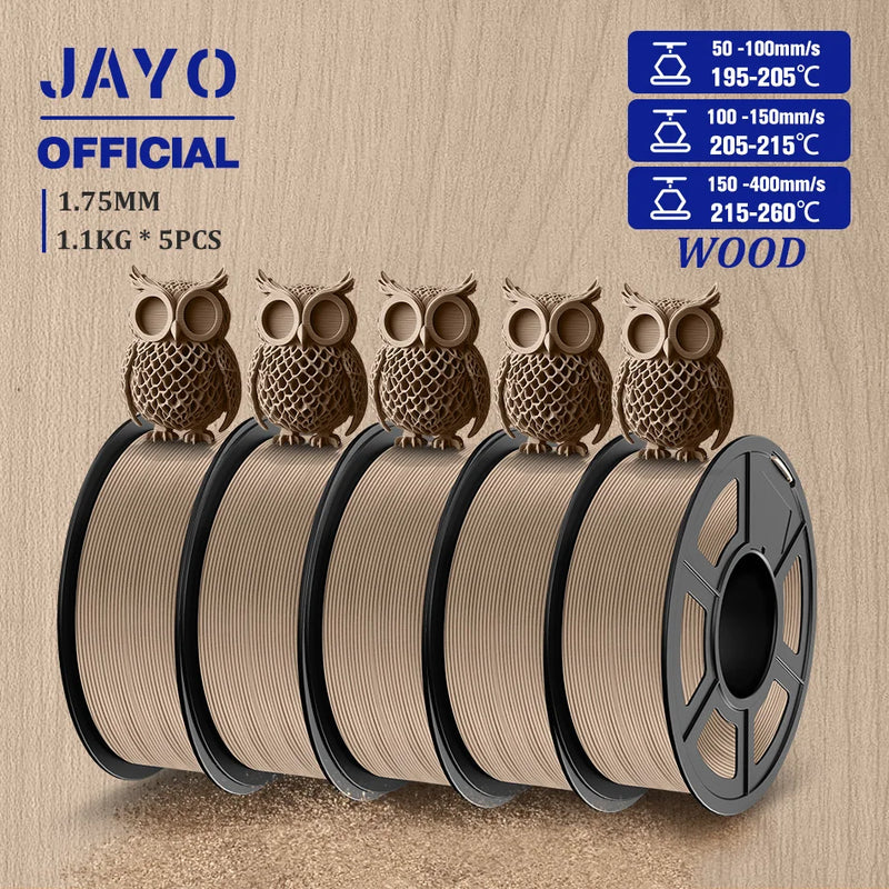 JAYO Wood PLA Filament 1.75mm 5Rolls Real Wood Fiber 3D Filament For FDM 3D Printers 15% Wood Fibers 3D printing Materials