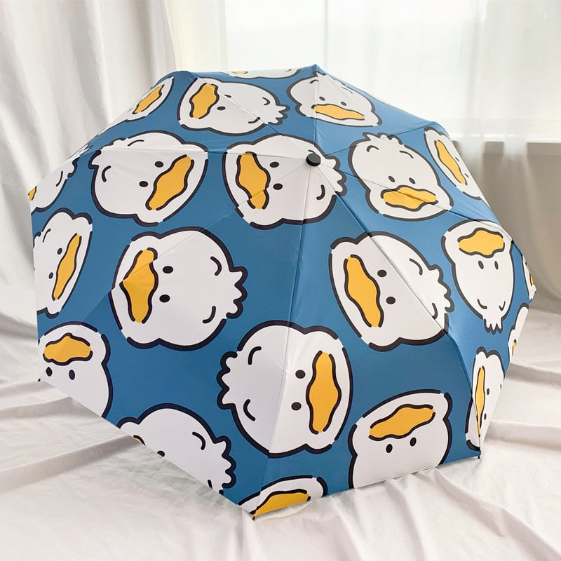 Cute Duck Patterns Clear Umbrella Automatic and Mini Folding Girls Sun Umbrella Rain Women Small Kids Umbrella UV Parasol