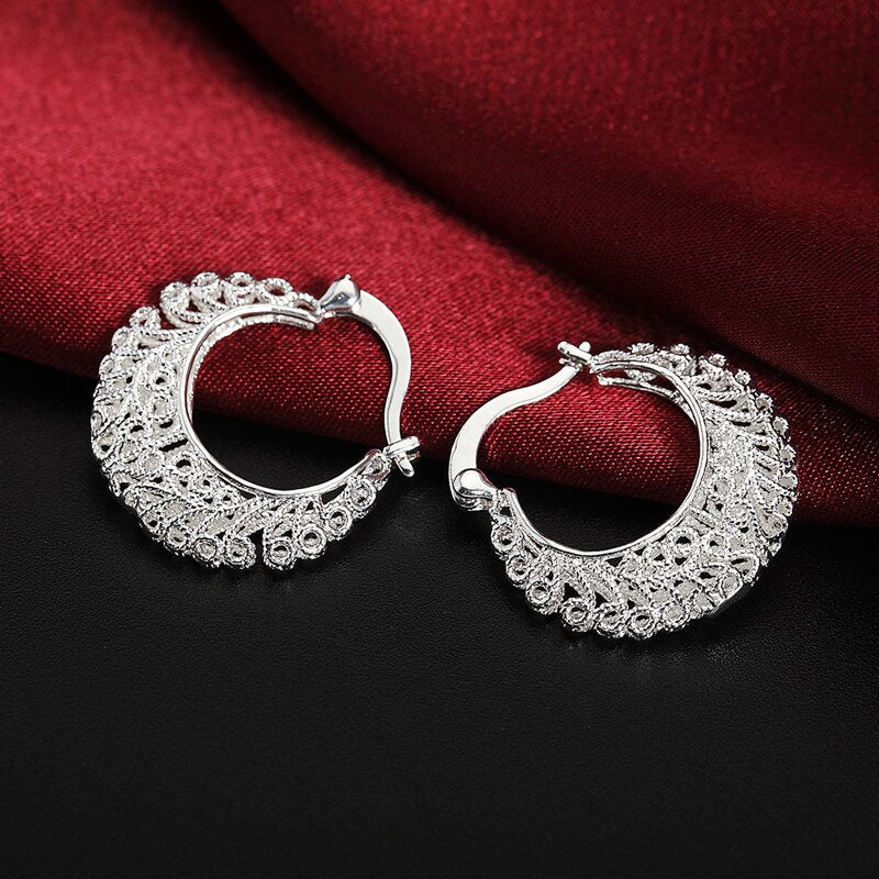 925 Silver Weave Hollow Moon Hoop Earring For Women Fashion Jewelry