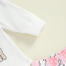 Adorable Baby Girl Easter Outfits with Cute Bunny Print Long Sleeve Romper Flare Pants and Matching Headband - 3 Piece Set
