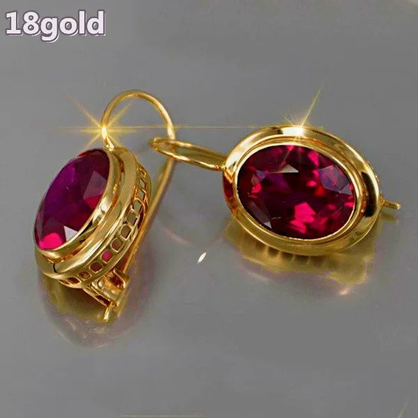 Luxury Boho Jewelry Accessories Vintage Oval Ruby Crystal Zircon Creative Earrings for Women Girl Aesthetic Earring Pendientes