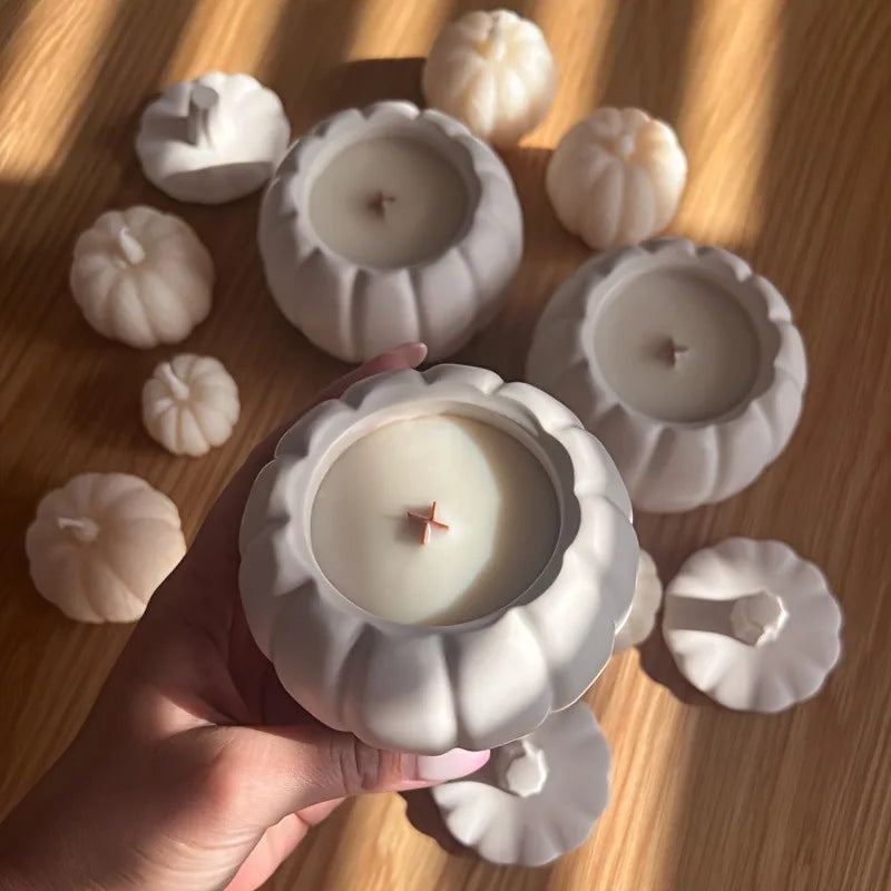 1set Halloween Pumpkin Candle Holder Silicone Mold - DIY Wax Container Making and Home Decor