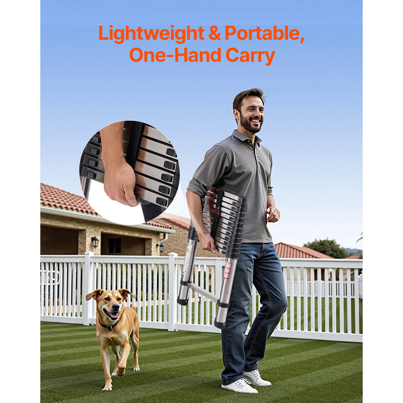 VEVOR Telescoping Ladder Stainless Steel Extension Multi-Button Retraction Collapsible Ladders 375LBS Capacity & Non-Slip Feet