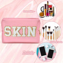 Patch Cosmetic Bag Stitched Letters PU Leather Waterproof Cosmetic Bag Travel Organizer for Women Teen Girls Makeup Bags New
