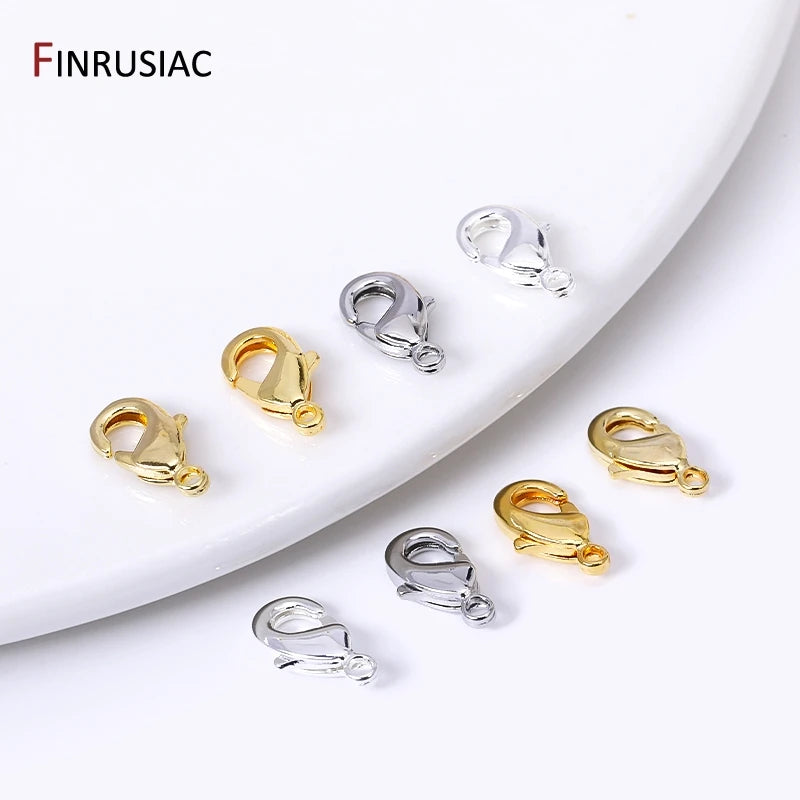 14k/18k Gold Plated Brass 10mm 12mm Lobster Clasps For Jewelry Making, Handmade DIY Jewelry Necklace Accessories Wholesale