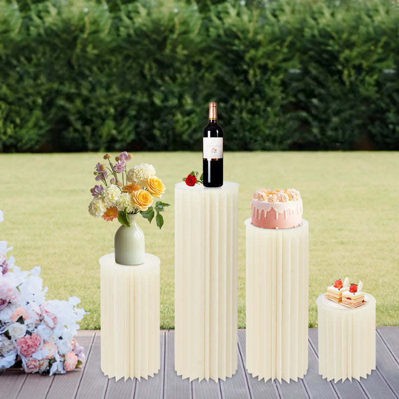 4PCS Wedding Party Flower Stand Cylinder Foldable Cardboard Centerpiece Dessert Table Columns Display Stand 40+60+80+100cm