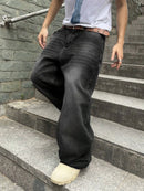 1Pc Men's Daily Travel Casual American Street Loose Jeans, Black, Light Blue, Sea Blue Fashion Street Style Retro Lantern Jeans Jeans Denim Pants