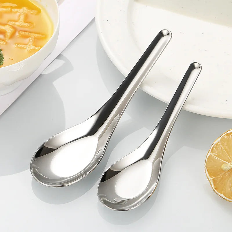 304 Stainless Steel Flat Bottom Rice Soup Spoon Silver Golden Mirror Polished Tableware Household rice spoon Kitchen supplies