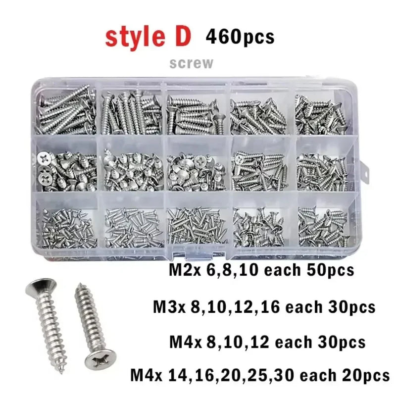 M1 M1.2 M1.4 M1.7 M2 M2.6 M3 M4 Stainless Steel Cross Countersunk Head Wood Screw Set Phillips Flat Head Self Tapping Screws Kit