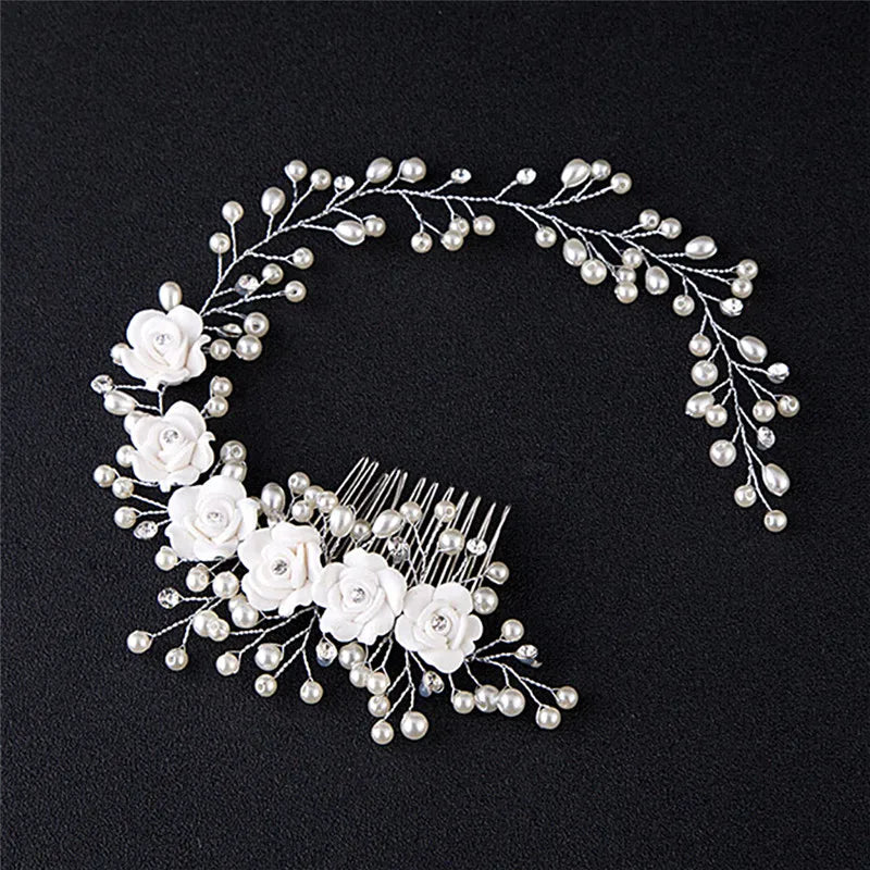 Made Hair Color Pearl Wedding Hair Combs Hair Accessories for Bridal Flower Headpiece Women Bride Hair ornaments Jewelry