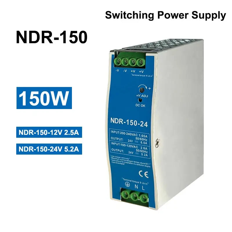 2.5A 12V 5.2A 24V NDR150W Industrial DIN Rail Mounted AC TO DC Single Output Switching Power Supply