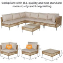 7pcs Wicker Patio Furniture Set, Boho Outdoor Conversation Set Sectional Sofa With Thick Cushions And Coffee Table
