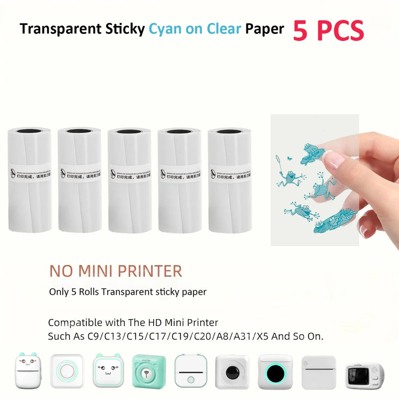 Mini Thermal Transparent Sticky Color On Clear Self-Adhesive Paper 57x25mm Used For Micro Thermal Printer Photo Printing Paper