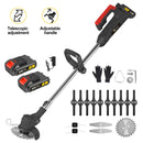 CONENTOOLMetal Blade Cordless Strimmer Set Electric Lawns Garden + Blades Detachable Grass Trimmers 21V Rechargeable 2 Batteries