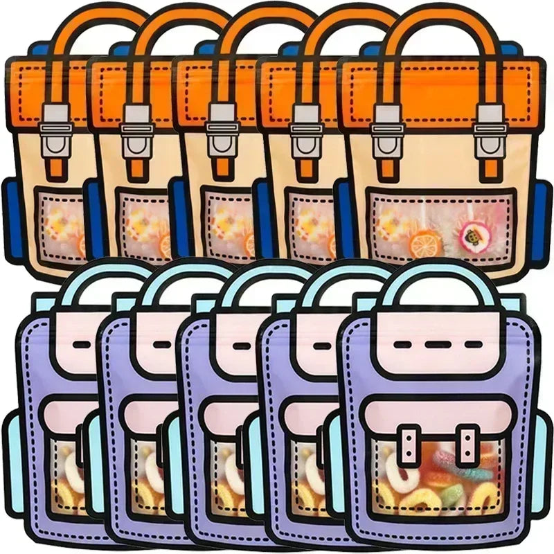 Cute Cartoon Sealed Bags Schoolbag Cats Candy Snack Plastic Packaging Bag Self-lock Zipper Birthday Festival Party Kids Gift Bag