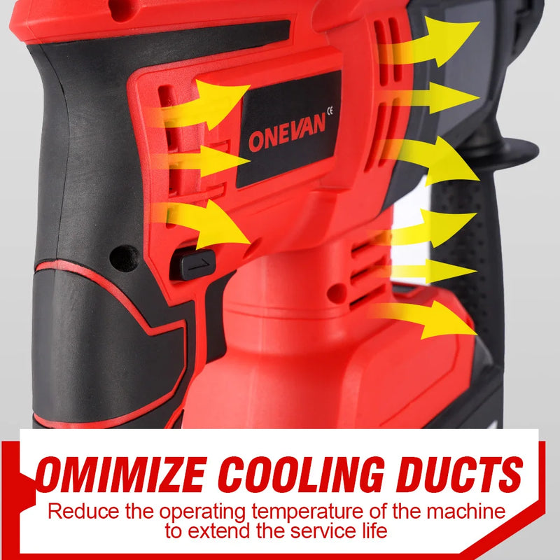 ONEVAN Rechargeable Electric Rotary Hammer 10600BPM Cordless Hammer Impact Drill Woodworking Power Tools For 21V  18V Battery