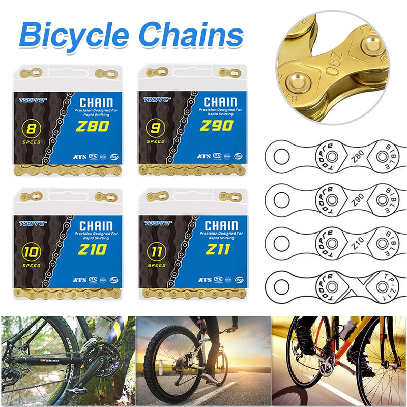 8/9/10/11 Speed Bicycle Chain Fully Electroplated Gold Rust Corrosion Resistant Wear-resistant Durable Suitable for Most Bikes