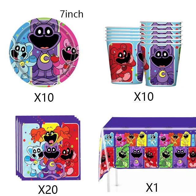 Smiling Critters Birthday Party Decoration Disposable Tableware Set Plate Balloons Banner Cake Topper Party Supplies Baby Shower