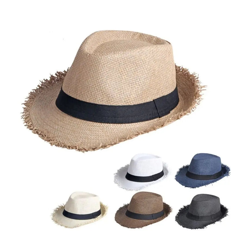 Straw Sun Hat Mens Womens Casual Breathable Cowboy Wide Brim Jazz Hat Sun Protection Fashion Beach Caps Summer