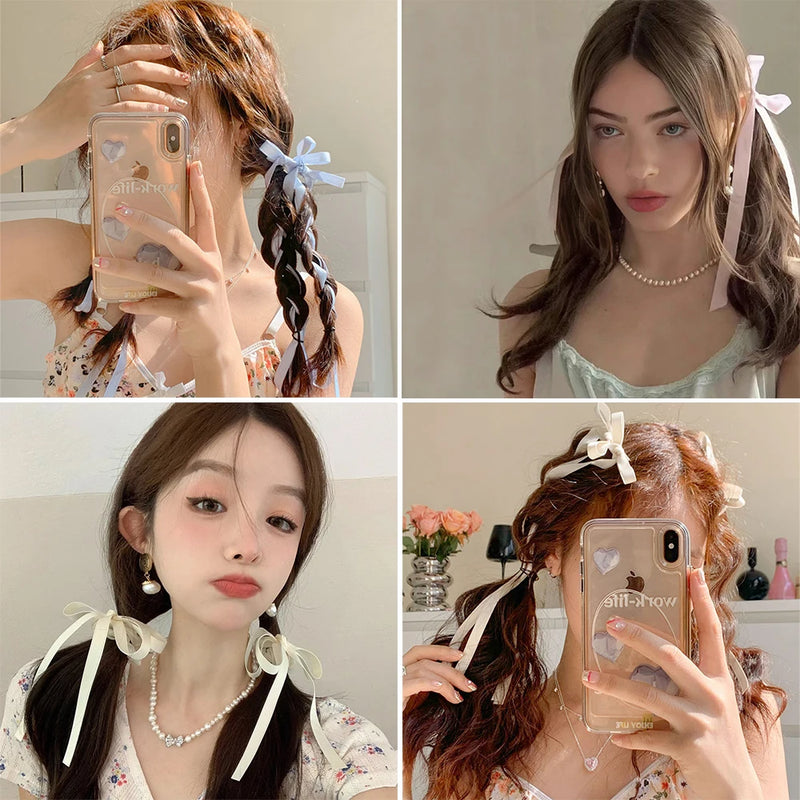 Fashion Sweet Bow Hair Clip Trend Long Ribbon Hairpins Barrettes Headband For Women Girl Hair Accessories Wedding Lolita Jewelr