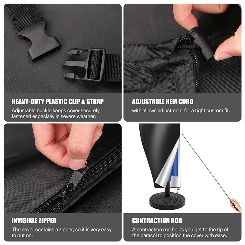 Waterproof Oxford Cloth Outdoor Sunshade Umbrella Cover Garden Weatherproof Patio Cantilever Parasol Rain Cover with Push Rod