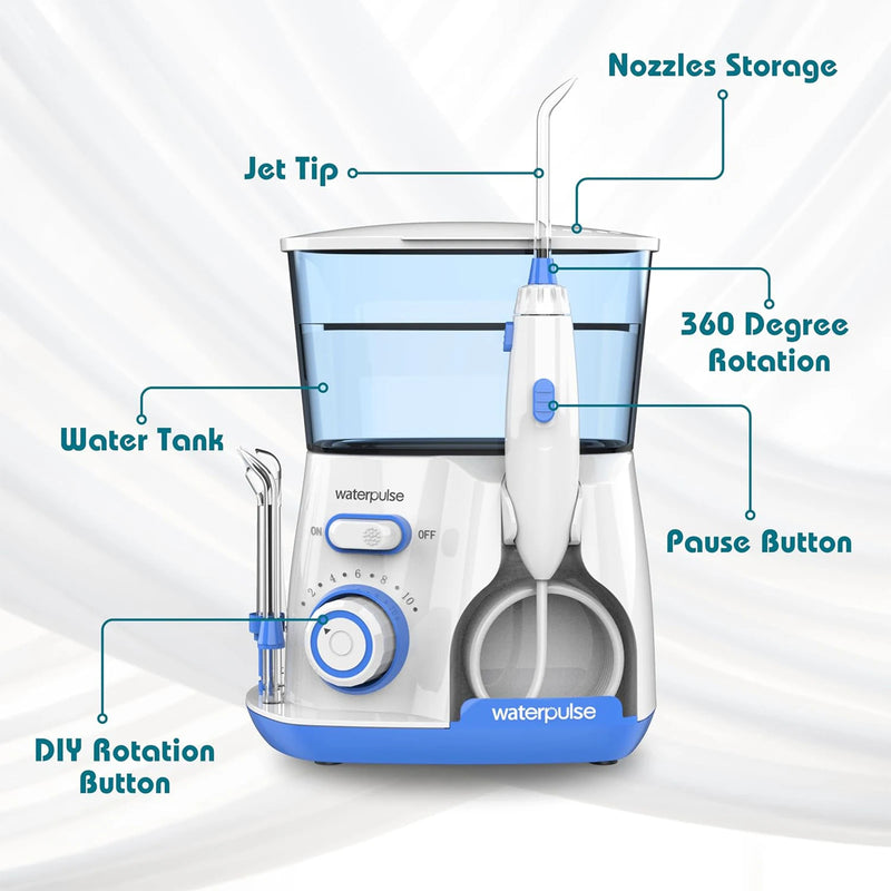 Waterpulse Electric Water Flosser Oral Irrigator, 800ML Large Capacity Dental Water Hygiene Flossing Teeth Cleaner with 5x Tips