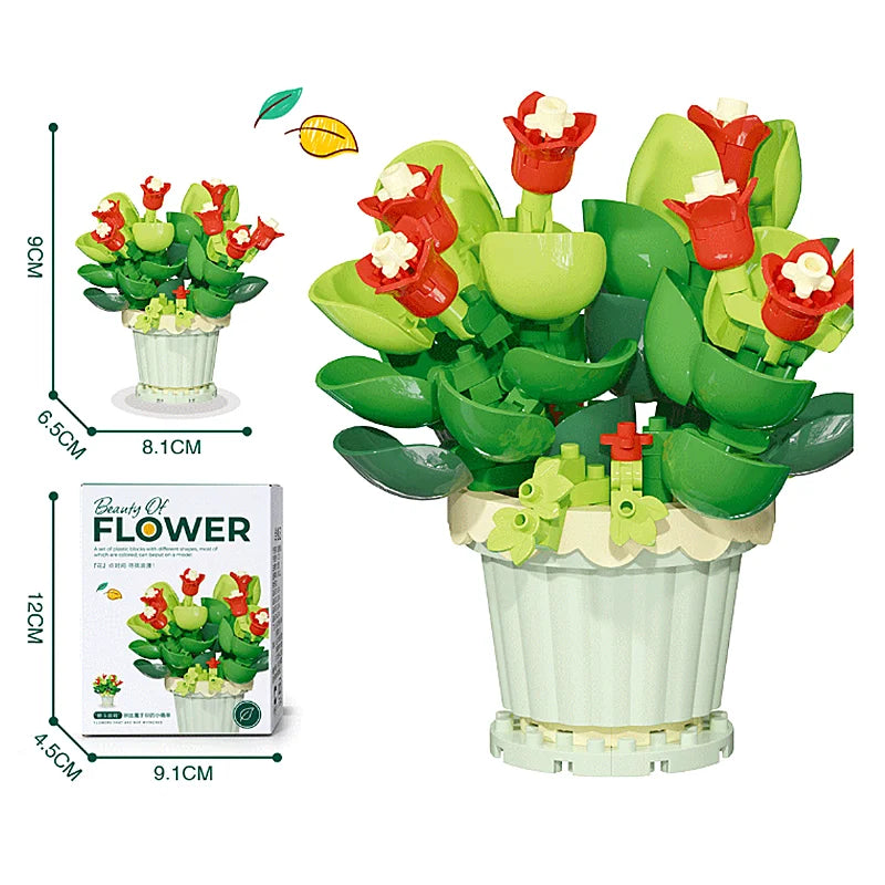 New Product Simulation Small Potted Bouquet Ornaments Tiny Particles Assembled Building Blocks Leisure Toys Girls Birthday Gifts