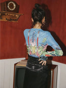 CHEERART Sheer Mesh Top Long Sleeve Tight T Shirt Women See Through Graphic Tees Basic Tshirt Underwear Fall Spring 2020 Fashion