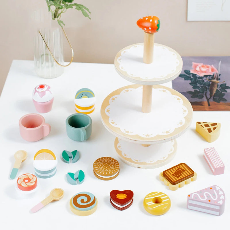 Wooden Ice Cream Montessori Toddler Toys Kitchen Pretend Play Food Coffee Maker Toy Set Accessories for Children Gifts Ages 3+