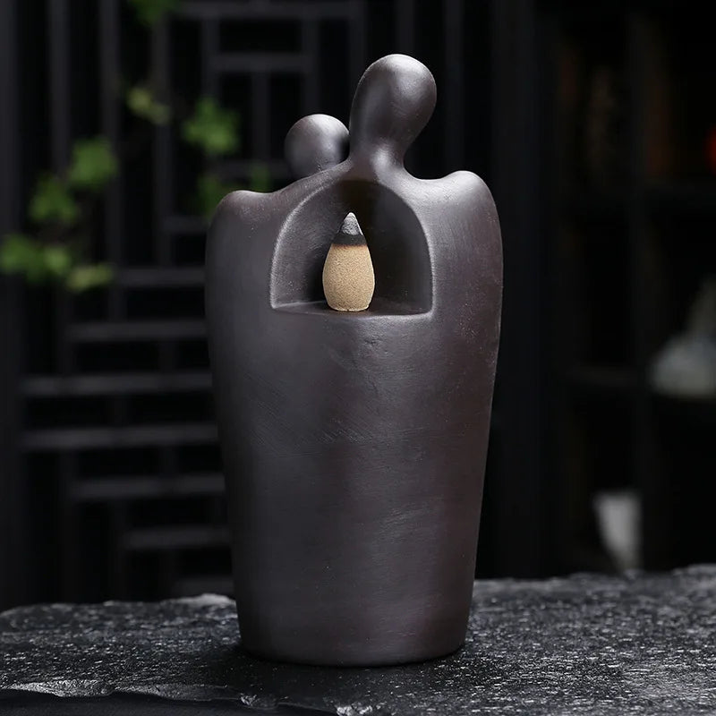 1pc, Lover Couple Ceramic Sandalwood Backflow Incense Burner, Home Decor Waterfall Incense Burner Valentine's Day Gift