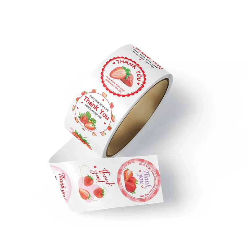 100-500pcs Strawberry Thank You Stickers Stationery Stickers Festival Birthday Party Gift Decorations Handmade Sticker