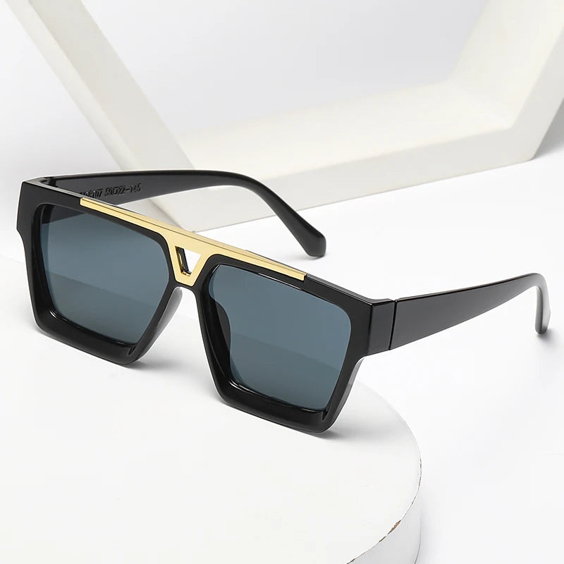 New Fashion Square Sunglasses Woman Men Metal Hollow Design Outdoor Sun Protection Female Big Frame Sun Glasses