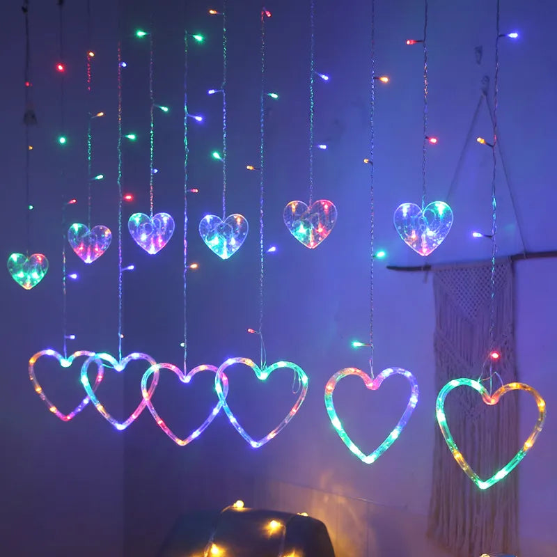 LED Fairy String Lights Heart Shaped Curtain Hanging Light Christmas Garland Outdoor for Party Home Wedding New Year Decor