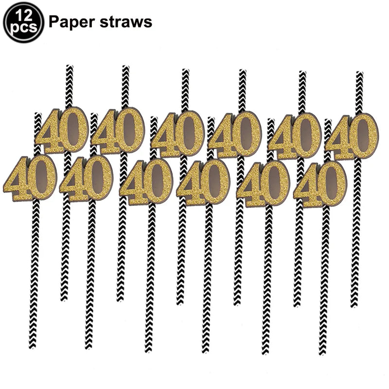 40th Birthday Party Disposable Tableware Plate Cup Napkin Black Gold Party Decorations Birthday Balloon 40 Years Party Supplies