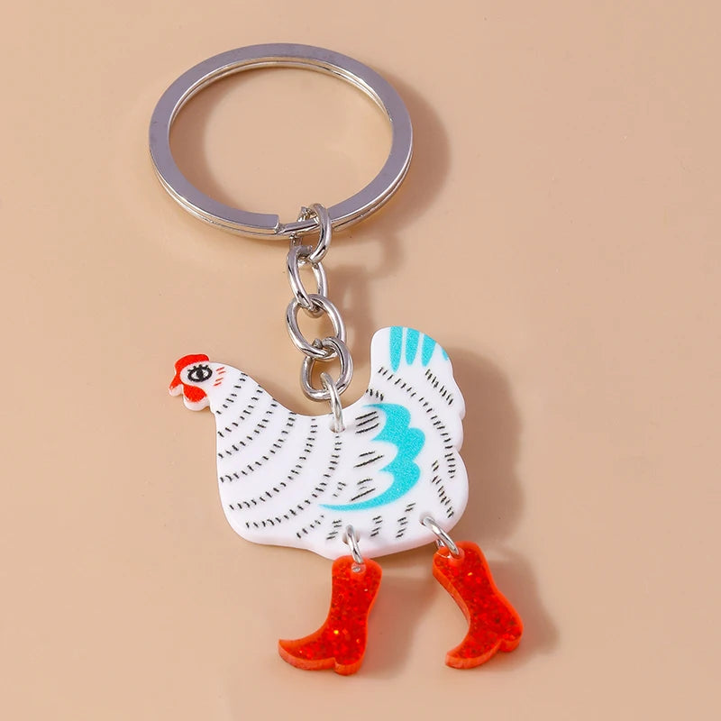 Cute Funny Easter Chicken Hen Keychain Animal Keyring Pendants for Women Girls Handbag Accessories DIY Jewelry Gifts
