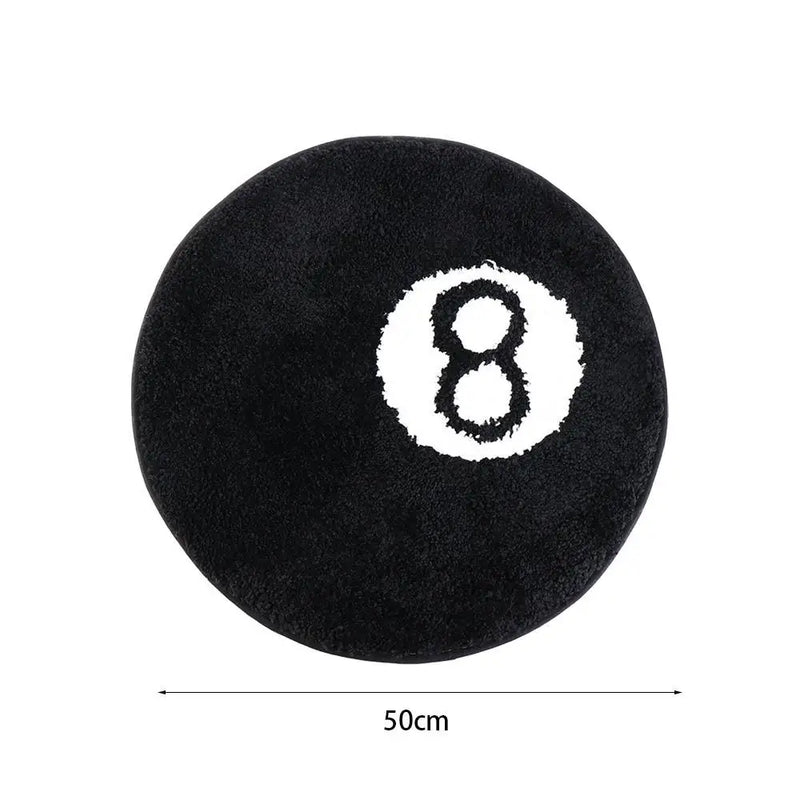 Round 8 Ball Rug Creative Soft Plush 8 Ball Mat Anti-slip Black 8 Ball Carpet Hoom Decor