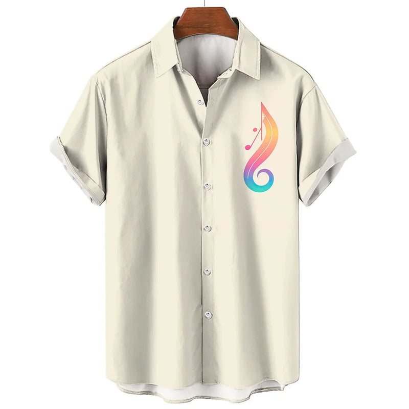 New Men's Shirt 2023 Summer Fashion Hawaiian Shirt Short Sleeve Lapel Top Music Symbol Pattern Print Shirt Oversized Man Clothes