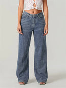 Women Fashion Jeans Star Pattern Loose Denim Pants Spring Fall Casual Low Waist Trousers Wide Leg Pants