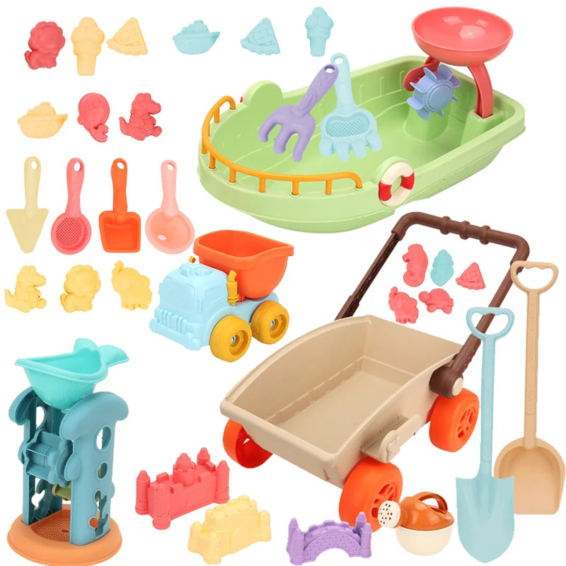 Kids Trolley Sand Play Beach Toy Sandbox Shovel Animal Molds Beach Accessories Toys Summer Outdoor Seaside Play Sand Water Game