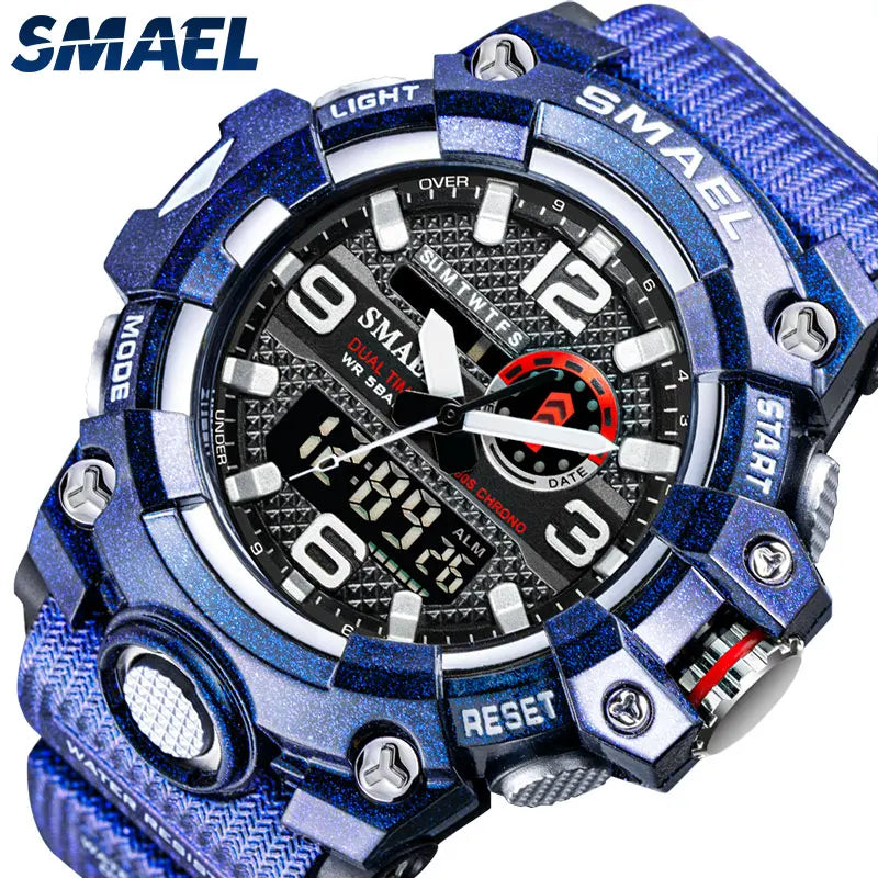 SMAEL Men Sport Watches Dual Time Digital Watch Quartz 50m Waterproof Watch Led Military Watch Sport 8035 Men Watches Wristwatch