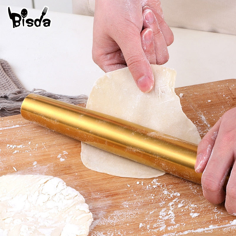 1Pc Stainless Steel Rolling Pin Kitchen Utensils Dough Roller Bake Pizza Noodles Cookie Dumplings Making Non-stick Baking Tool