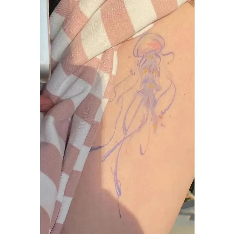 Cartoon Jellyfish Temporary Tattoo for Woman Thigh Waterproof Sticker Cartoon Y2K Butterfly Fake Tattoos Festival Art Tatuaje