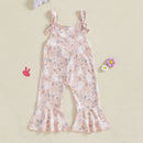 Toddler Easter Bunny Romper Sleeveless Jumpsuit with Egg Print Suspender Pants for Girls Spring Outfit Casual Wear