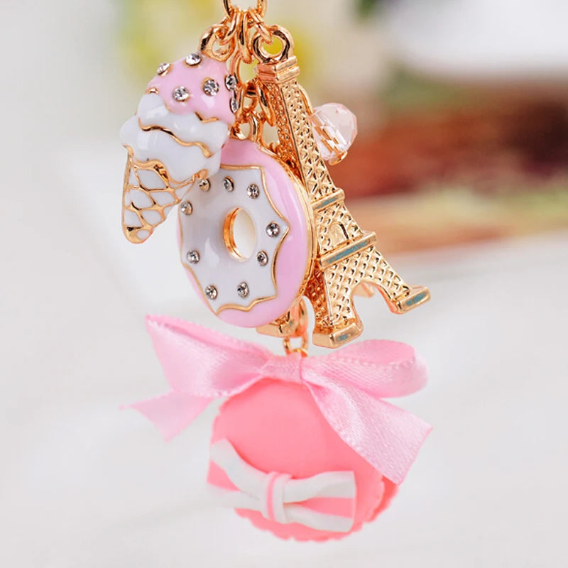 EASYA France Paris Cute Macaroon Effiel Tower Macarons Keychain Colorful Keyring Bag Pendant Car Charm Key Holder